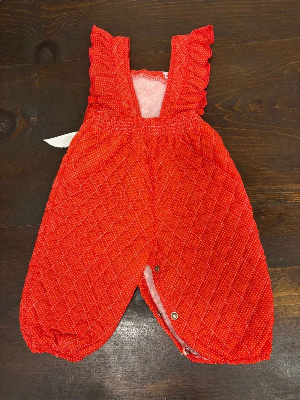 Vintage Red Quilted Baby Romper with White Bow 6-9 months Made in the USA